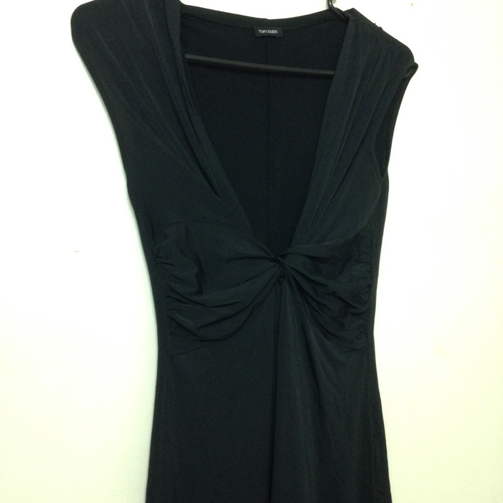 Tufi Duek Black Plunge Ruched LBD Date Night